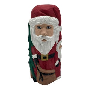 Vintage Ceramic Hand Painted Santa Figurine  3 Santa’s & Christmas Tree  6” Tall