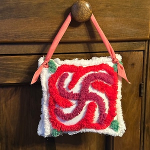 NEW Handmade Hanging Chenille Flower Pillow Repurposed Vintage Chenille
