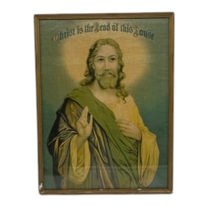 Antique Framed Lithograph Religious Print “Christ Head House”