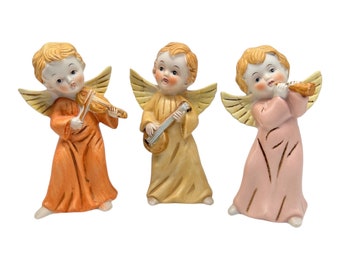 Homco Vintage Set of 3 Ceramic  Angels Heavenly Band 5400 Taiwan Music 6” Tall