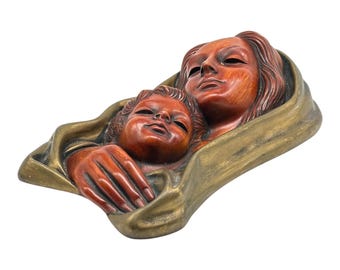 ￼【￼ヴィンテージ美品】聖母子像 石彫調彩色 ドイツACHATIT社製 VTG Goldscheider Achatit Germany Madonna Mother Child Wall Plaque
