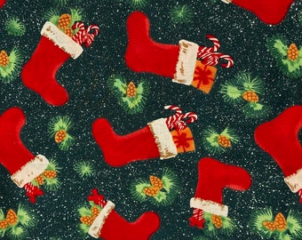 NOS  Vintage Christmas Stockings Fabric  2 Yds x 42” Tis The Season JoAnn Fabric