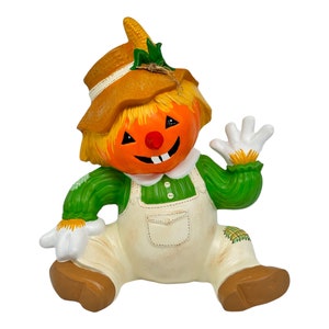 Figura de calabaza espantapájaros de cerámica pintada a mano de Gare de 9&quot; de otoño vintage de 1981