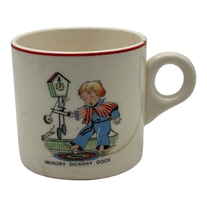Vintage Childs Nursery Rhymes Ceramic Mug  Hickory Dickory Dock  1930s  2.75&quot; T