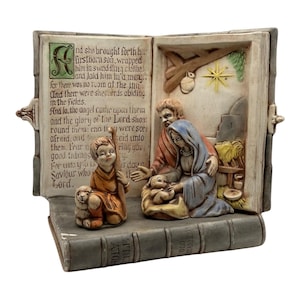Vintage Musical Ceramic Diorama Holy Family Nativity Bible Heavy Figurine Works
