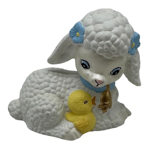 Vintage Ceramic Lamb Sheep Chick Figurine Anthropomorphic Hobbyist 70s Kitschy