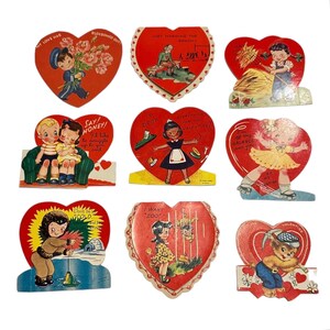 Lot de 9 cartes vintage des années 40 pour la Saint-Valentin, ours en peluche pour garçons et filles