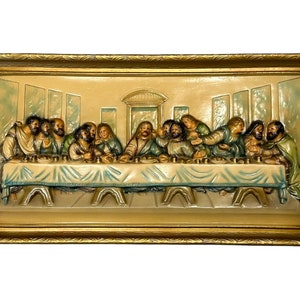 Vintage Chalkware 3D The Last Supper Raised Relief Jesus Wall Hanging 26.5” Wide