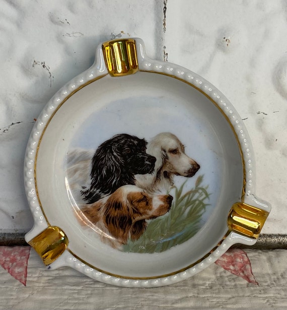 Schumann Arzberg Germany Dog Ashtray Candy Dish 4” Golden Crown
