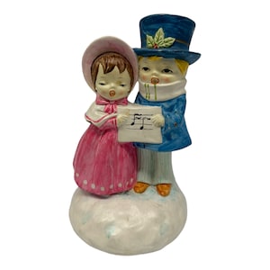 Vintage Music Box Children Carolers Figurine  MY Japan  Paper Mache  7” Tall