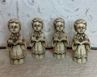 Vintage Set Of 4  Christmas Choir Boy Figurines Ceramic Wolin Japan MCM  4” Tall