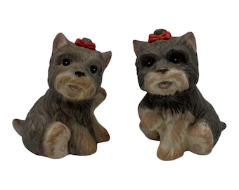 Set Of 2 Vintage Homco Yorkshire Terrier Puppy Dogs #1475 Malaysia Yorkies 3.5”T
