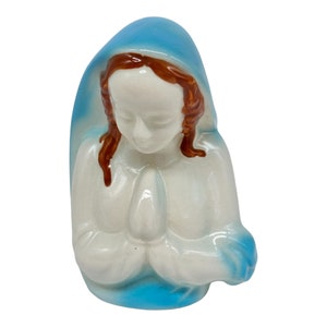 Vintage Ceramic Madonna Planter  Mother Mary Praying Madonna  6.5”  Blue Ivory