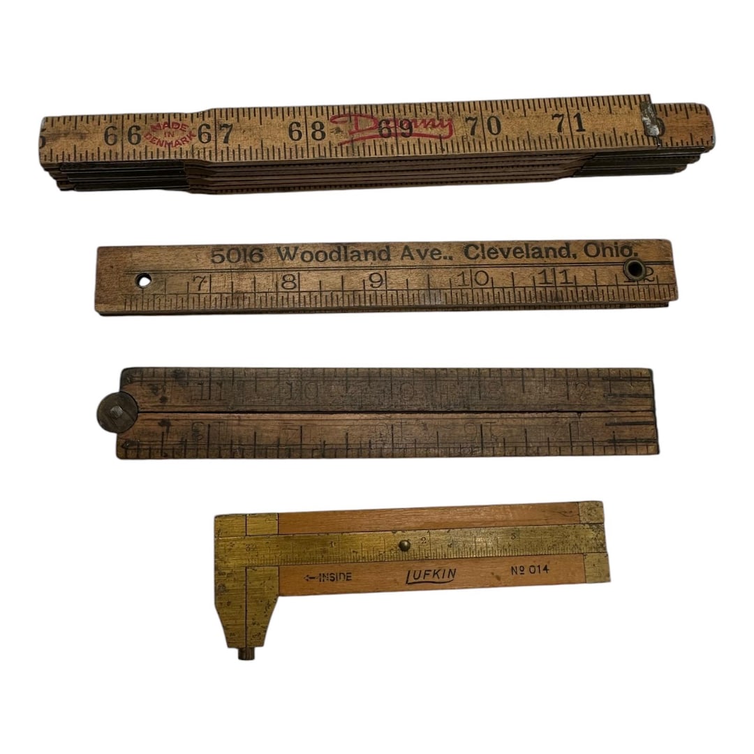 Danny D Ruler 4 Assorted Vintage Boxwood & Brass Rulers~lufkon #14 Slide Caliper ...