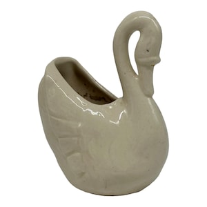 Vintage MCM Ceramic Cream Swan Figurine Planter Glazed Art Pottery  USA S-1