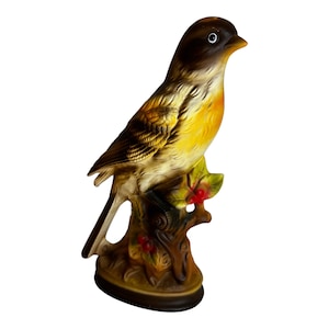 Vintage Beautiful Ceramic Robin Bird On Tree Stump Figurine Handpainted  9.5”