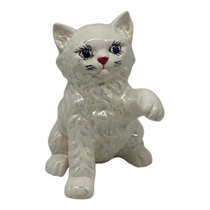 Vintage süße weiße Kitty Katze W / blaue Augen handbemalte Keramikfigur entzückend