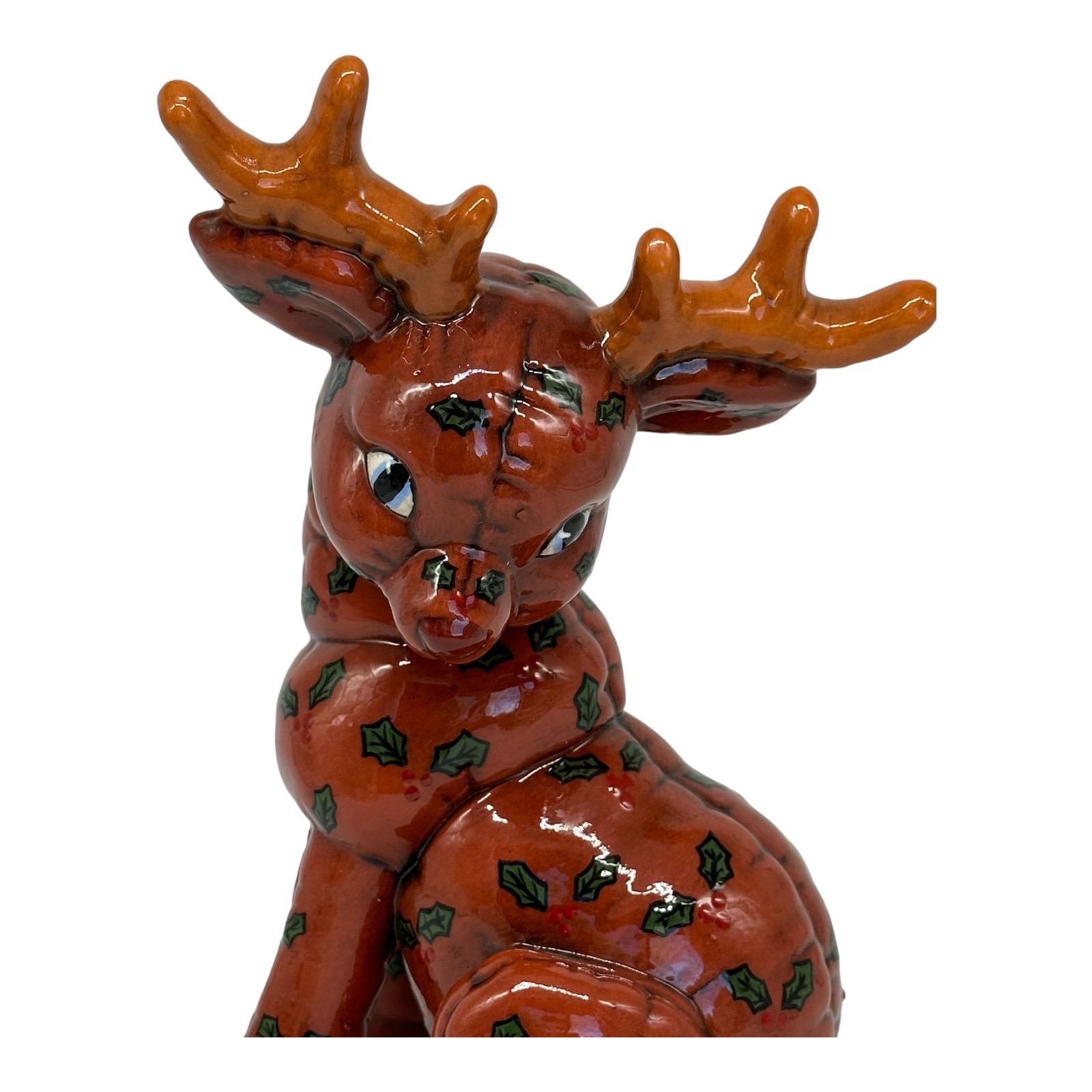 Vintage Christmas Kimple Mold Ceramic Sitting Reindeer Hand