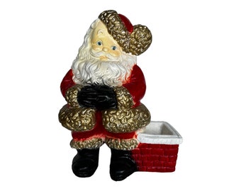 Vintage Santa Chalkware Planter Chimney   MCM   Heavy Beautiful Piece 14” Mexico