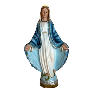 Our Lady Of Grace Virgin Mary Standing On Snake/Devil Serpent Chalkware Figurine