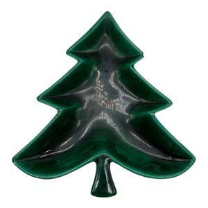Vintage Christmas 1970’s Ceramic) Tree Trinket Candy Dish Blue Green Glaze  10”
