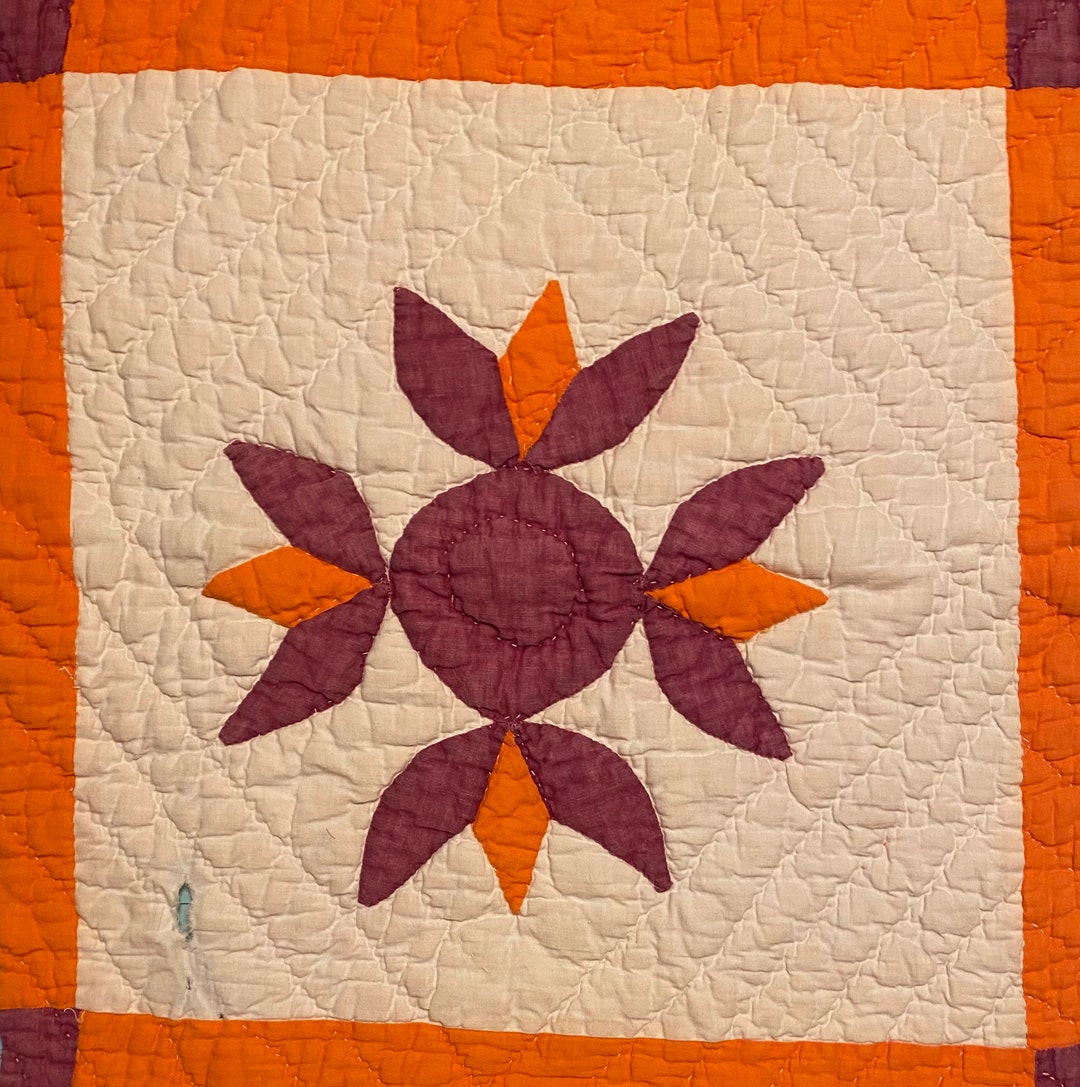 Vintage Cutter Quilt Piece 18 X 18 Orange and Eggplant Etsy