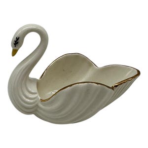 Vintage Ceramic Porcelain Swan Figurine Trinket Holder Planter ~White Good~3” T