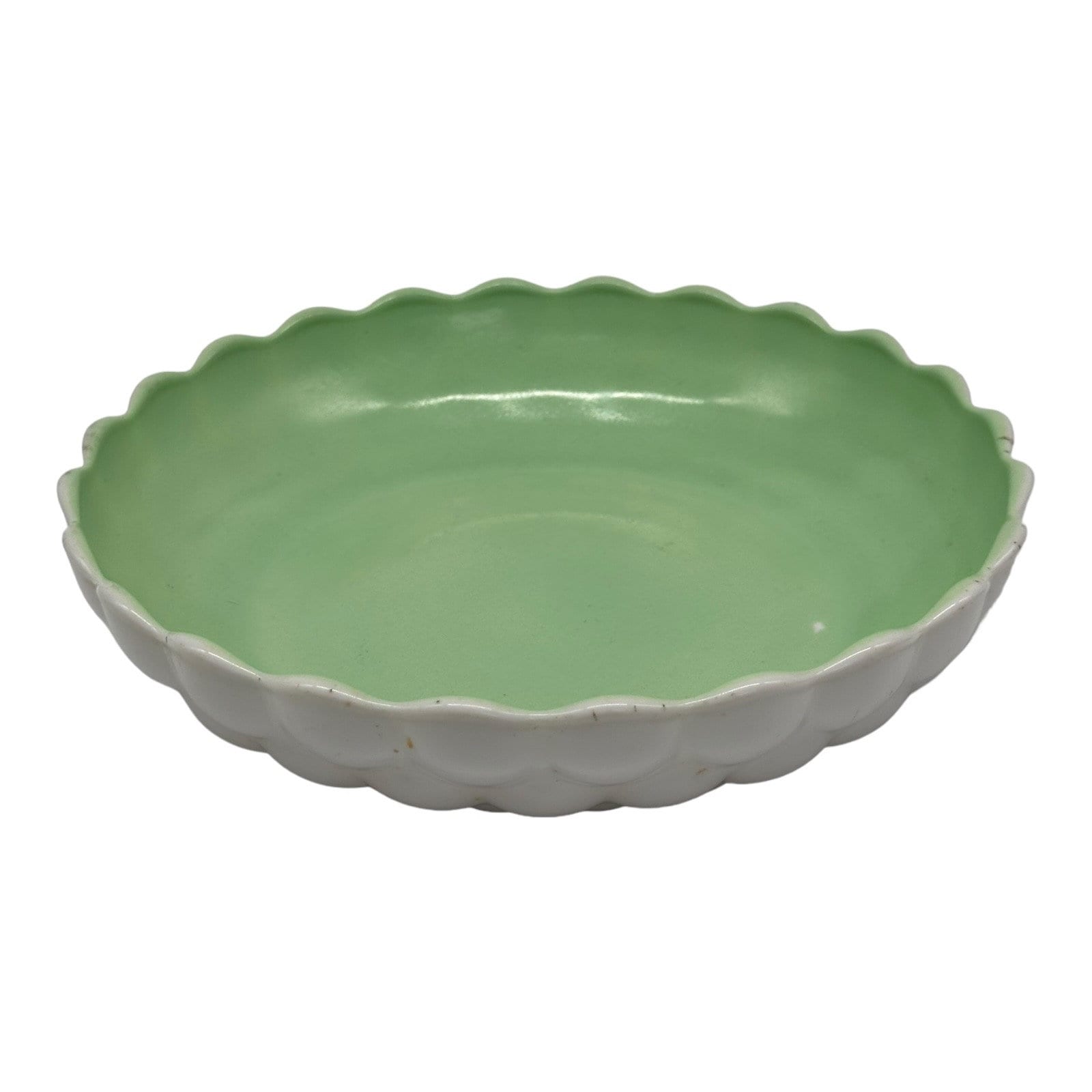 Vintage Milk Glass W/Green Inside Bubble Bowl Fire King Anchor Hocking 8.5"
