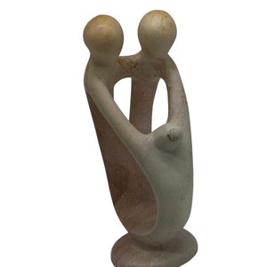 Sculpture Family Parents and One Child Hand Made Smolart Natural Soapstone 8.5”
