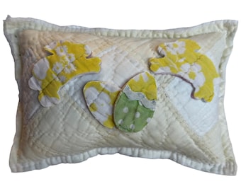 NEUES Handgefertigtes Osterkissen Vintage Quilt Chenille Tagesdecke Leaping Bunnies
