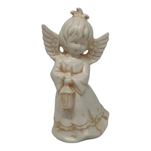Vintage Ceramic Christmas Girl Angel W/Lantern Figurine Hand Painted  8” Tall