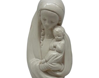 Vintage Religieuse Vierge Marie, Bébé Jésus, Craie, Bougeoir, 25,4 cm T