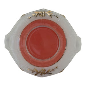 1930s Indiana Moderne Classic Coral Pink/White Cased Glass 12” Tray W/Gold Leaf