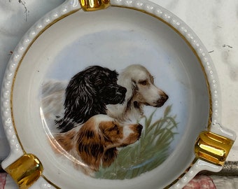 Schumann Arzberg Germany Dog Ashtray Candy Dish 4” Golden Crown