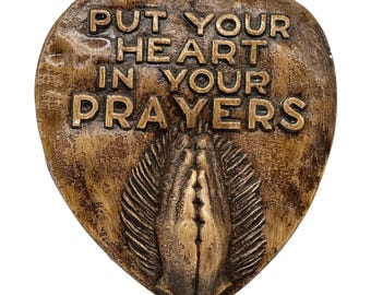VTG Praying Hands Religious Chalkware Wall Plaque~Put Your Heart In Your Prayers