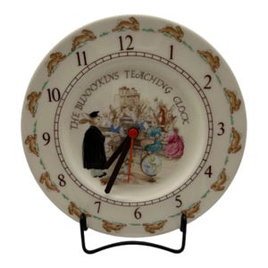 Royal Doulton 1988 The Bunnykins Teaching Clock 8&quot; Round Plate Fine Bone China