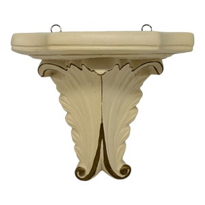 Vintage 1940’s Beautiful Chalkware Wall Hanging Shelf  Aged Beige Gold Accents