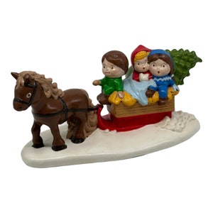 Vintage Byron Mold Christmas Horse Drawn Sleigh Children Tree  Hand Painted