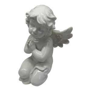 Vintage Heavy Large Glossy White Ceramic Angel Figurine  11”  Tall  Wings Open