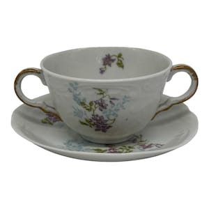 Vintage Double Handle Cup & Saucer Set - 0.P. Co. Syracuse China - Purple Violet