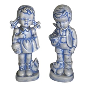 Figuras de cerámica vintage para niños y niñas, estilo Hummel, de 20 cm de alto, sin marcar, pintadas a mano