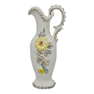 Vintage Bud Vase Pitcher Style Yellow And Gold Flowers Hand Painted  Japan 7.75”