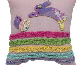 NEUE Handgemachte Osterhase & Eier Kissen Vintage Chenille Tagesdecke
