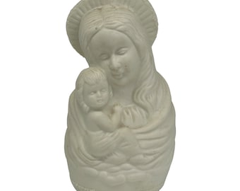 Vintage Virgin Mary Madonna Child Christ Baby Jesus Beige Bust Figurine  Bisque