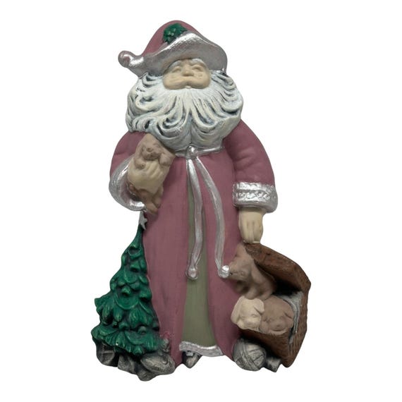 Père Noël Céramique Vintage 23 Cm - Avec Cadeaux, Fausse Fourrure - Très Bon état