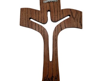 ヴィンテージ ハンドクラフト 切り抜き イエス 木製 オーク 十字架