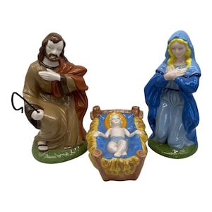 VTG Ceramic Holy Family Nativity Figurines Hand Painted  10” Mary Joseph Jesus
