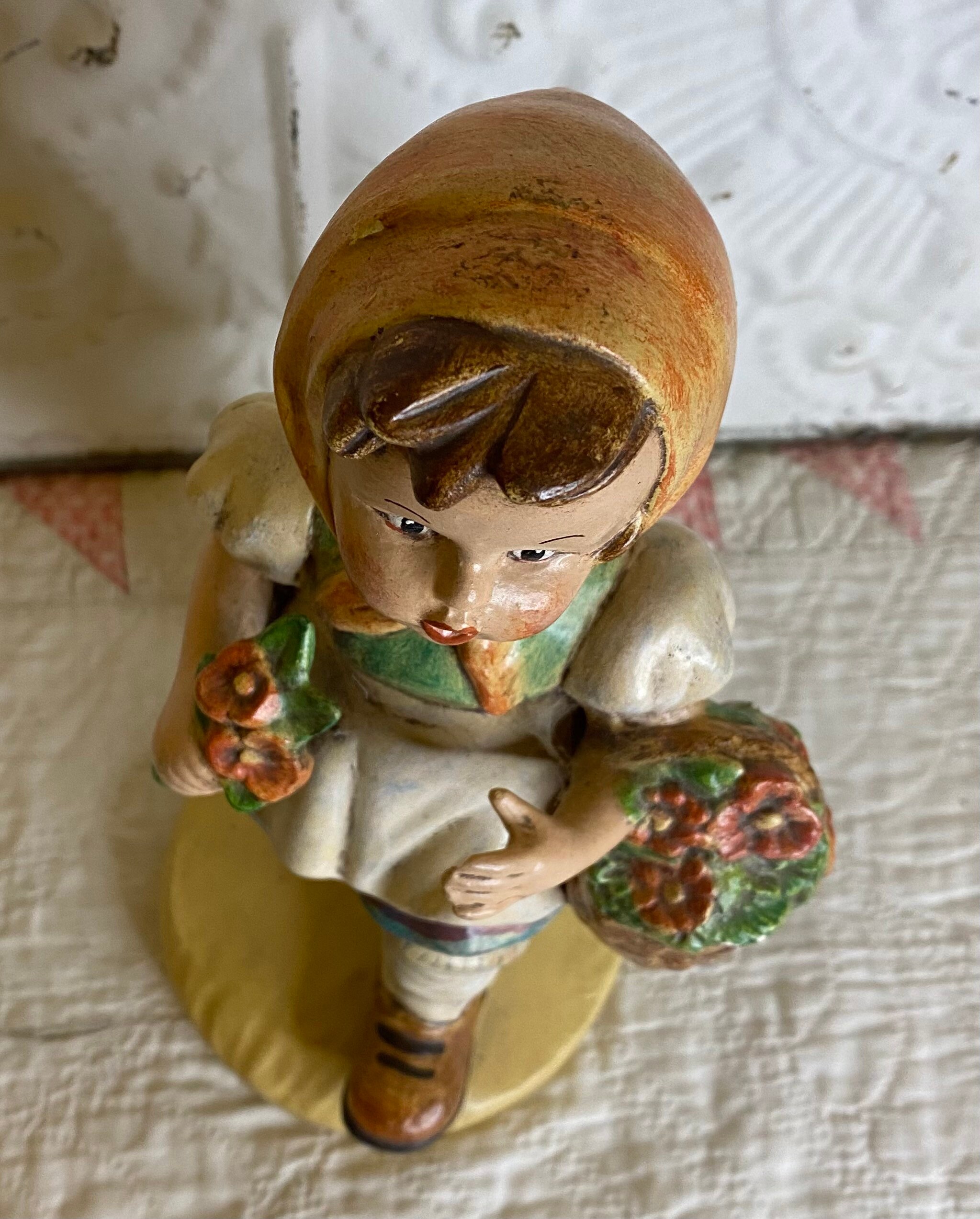 Vintage Girl With Flowers Figurine Statue Hummel Like Vintage Girl With Flowers Figurine Statue Hummel Like