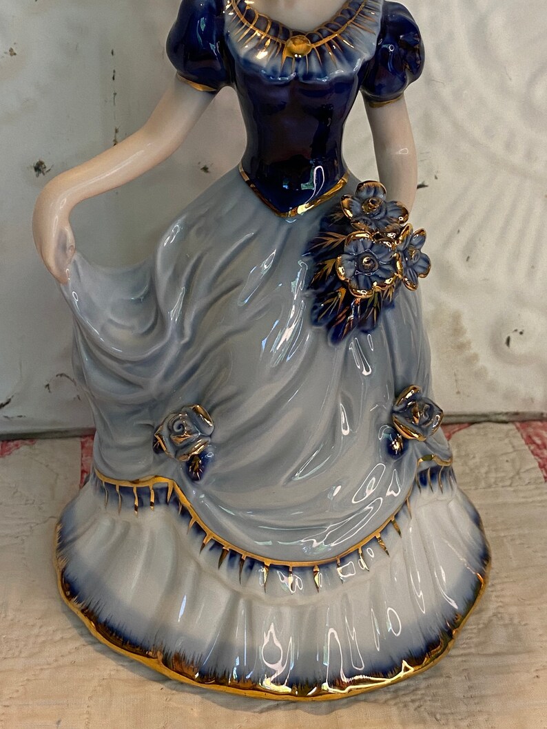 Vintage KPM Porcelain Lady in Dress Figurine Blue White Statue Etsy