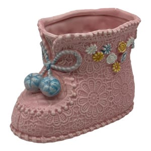 Vintage Napcoware C-8574 Pink Ceramic Baby Bootie Planter With 3-D Floral Design